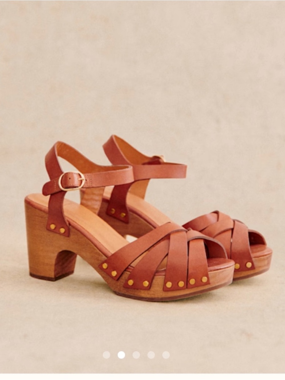 Sezane Isabelle Clogs in Smooth Camel Leather